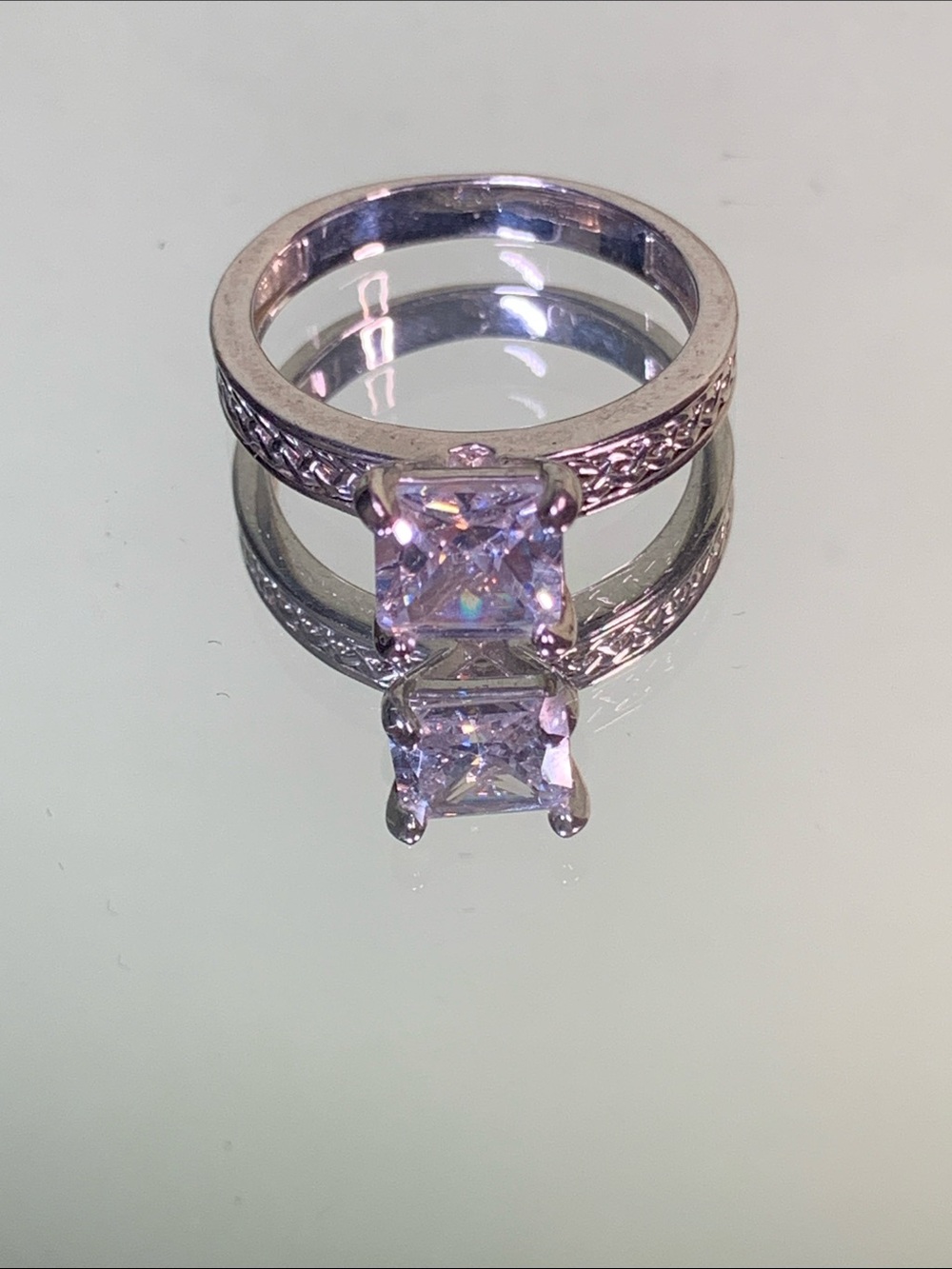 Square-Cut Solitaire Rhinestone Ring - Picture 3 of 4